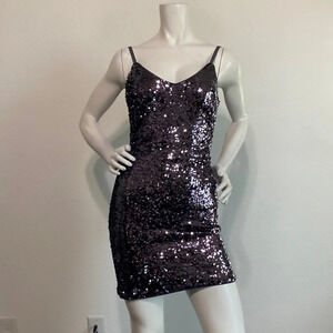 Lulus Purple Iridescent Sequin V-Neck Adjustable Strap Mini Dress Size XS